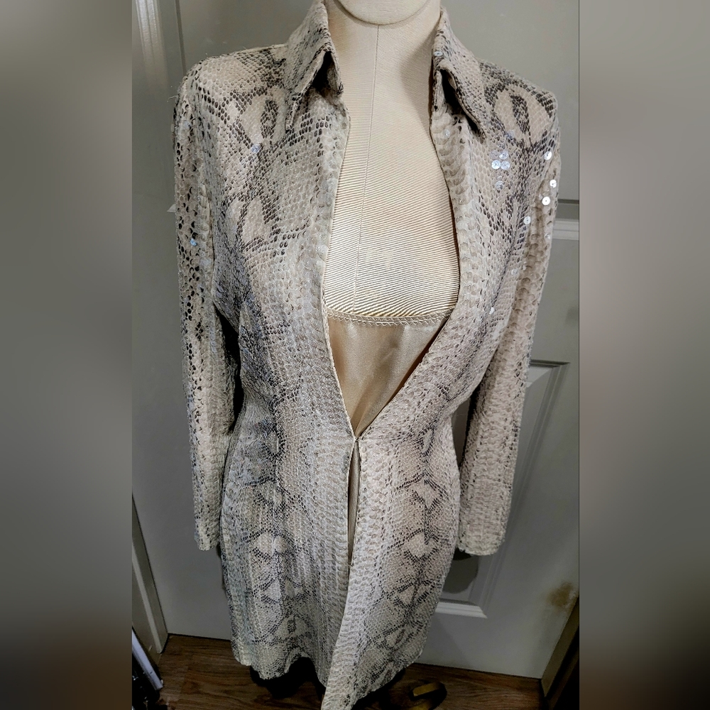 2 PC. Basix II Vintage 90s Silk Snake Print Sequined & Elie Tahari Silk Camisole